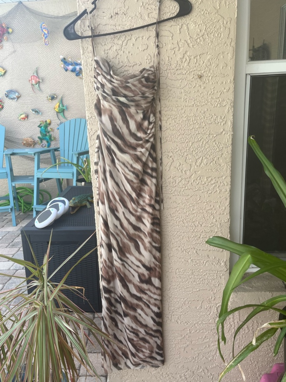 Zara Brown and Cream Animal-Print Maxi Dress